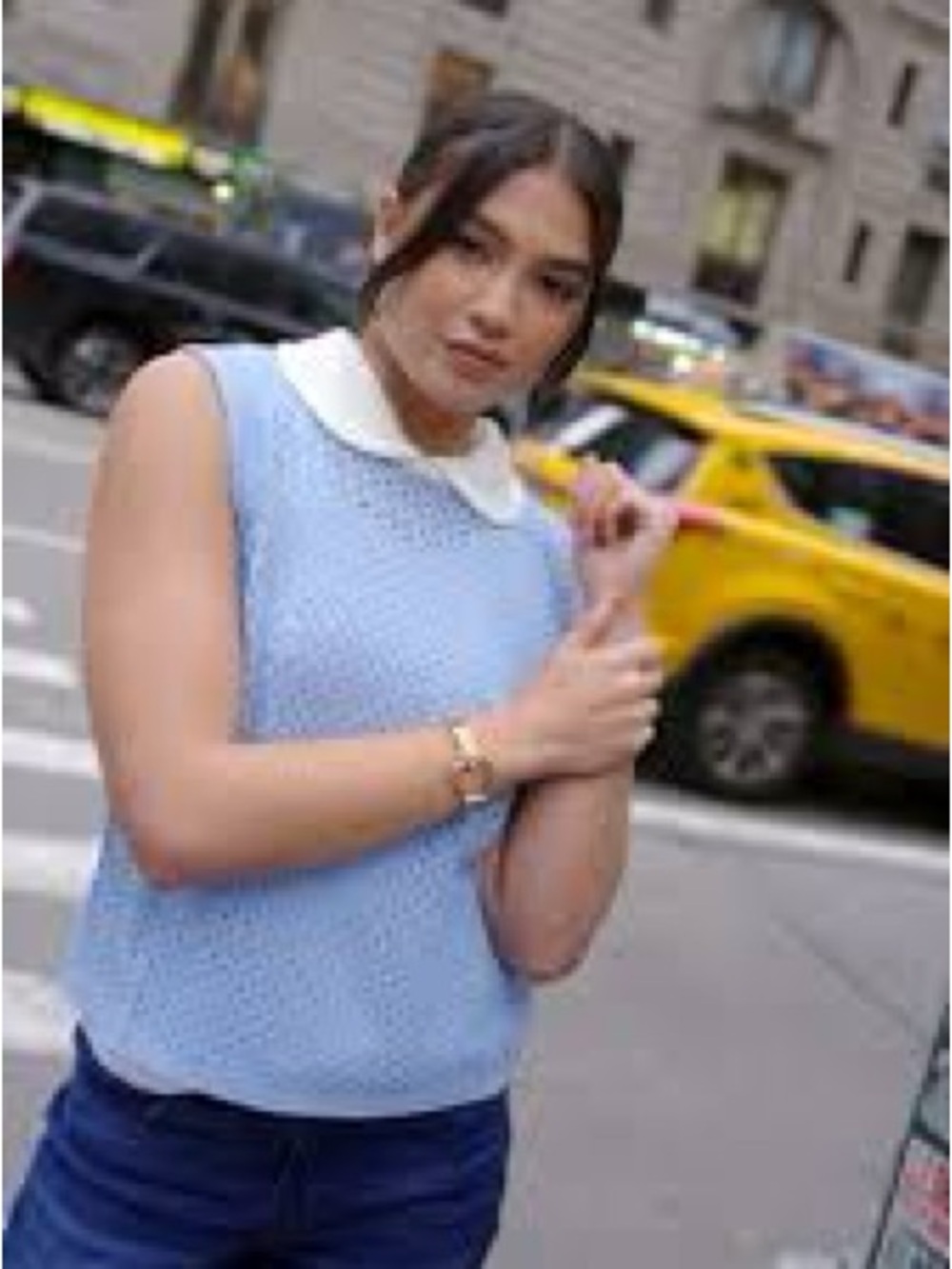 Tuckernuck Light Blue Eyelet Tank with White Peter Pan Collar M
